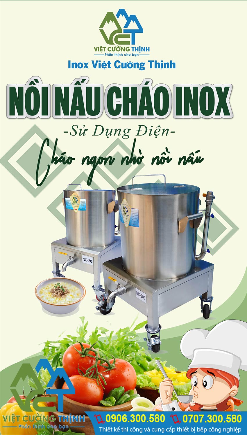 Nồi nấu cháo bằng điện, Nồi hầm cháo bằng điện, Nồi điện inox nấu cháo dinh dưỡng cao cấp và đa năng tại Inox Việt Cường Thịnh.