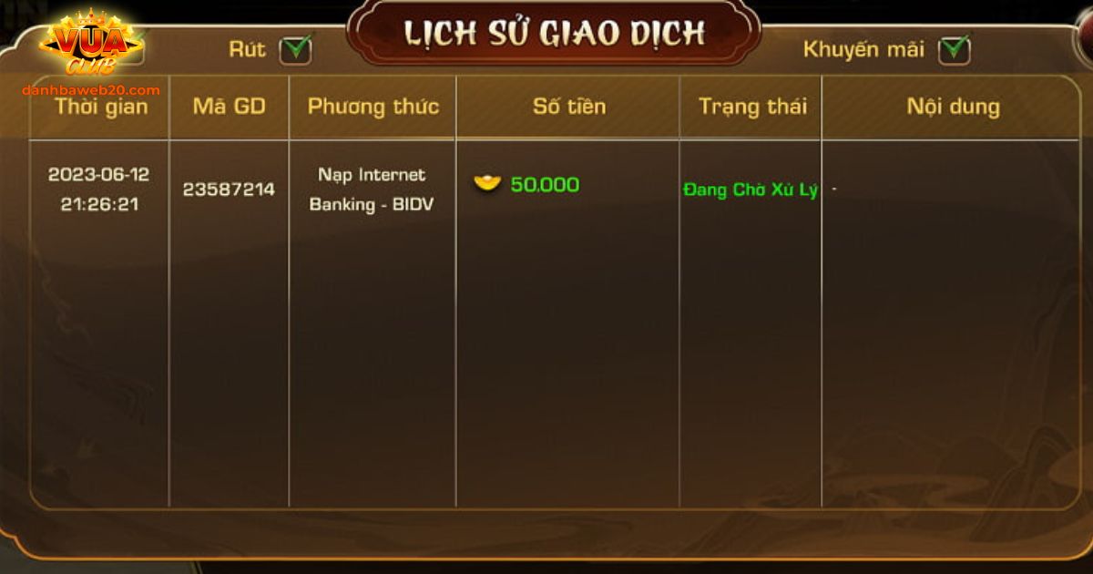 nạp tiền Vuaclub qua ngân hàng BIDV