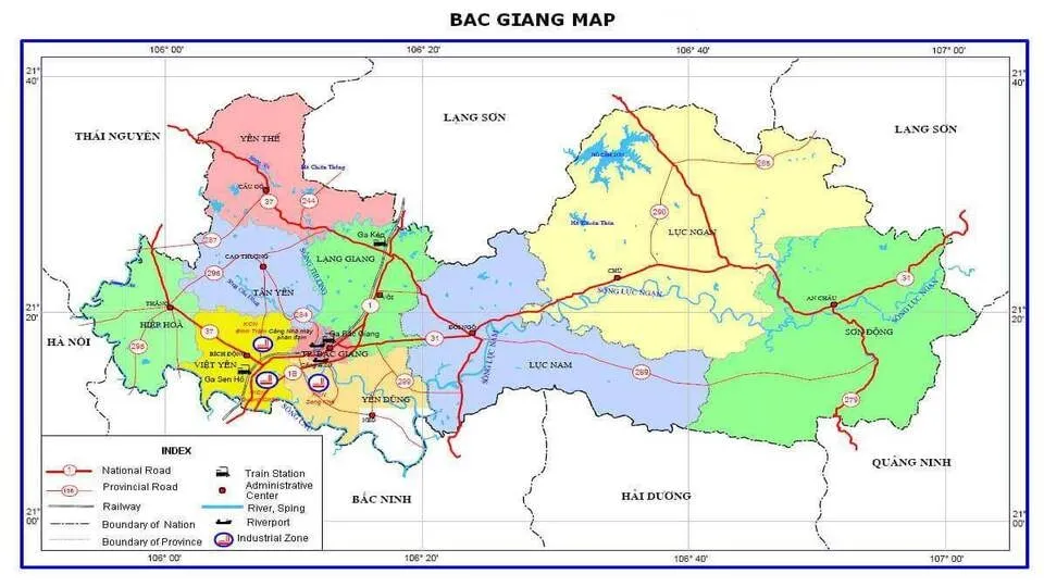 Vị trí địa lý của tỉnh Bắc Giang