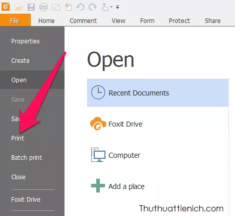 Mở cửa sổ Print trong Foxit Reader