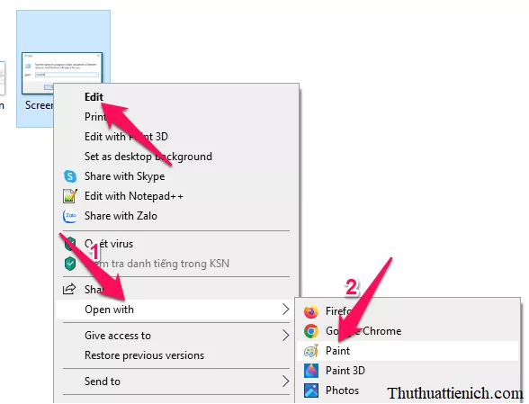 Mở Paint bằng cách chuột phải vào hình ảnh